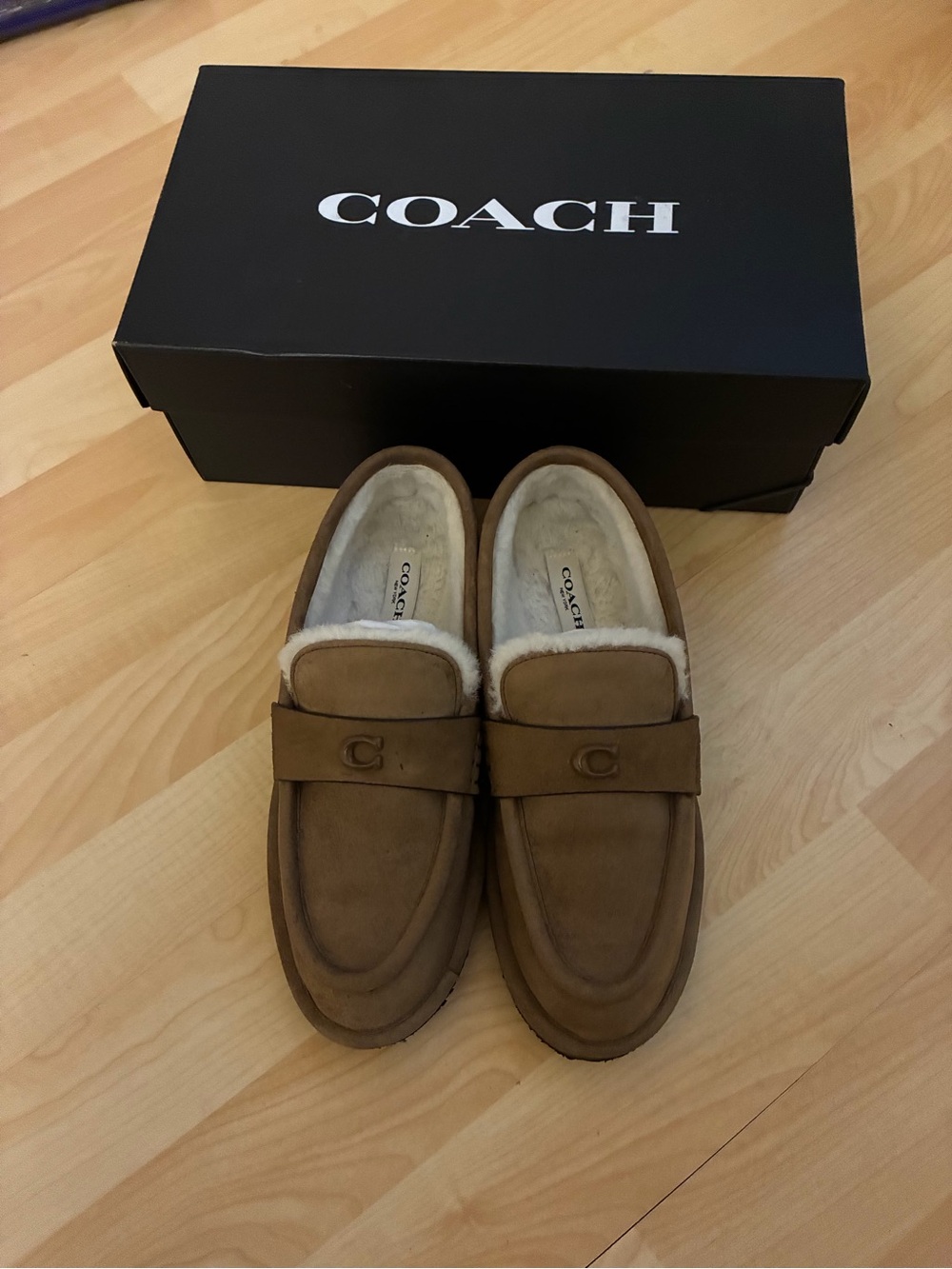 Coach Forest Brown Suede Shearling-Lined Loafers